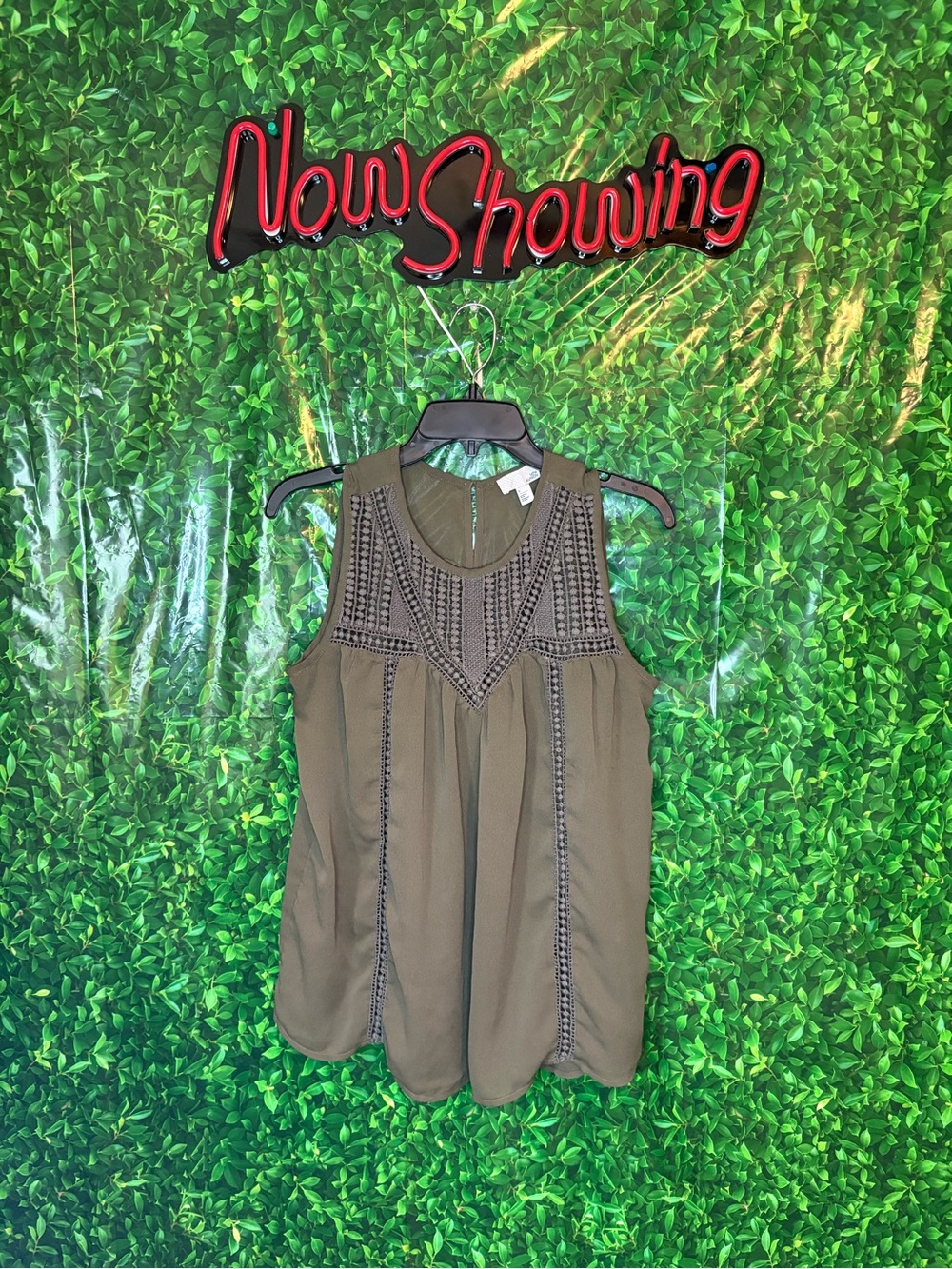 14th & Union Olive Sleeveless Tank with Crochet Insets